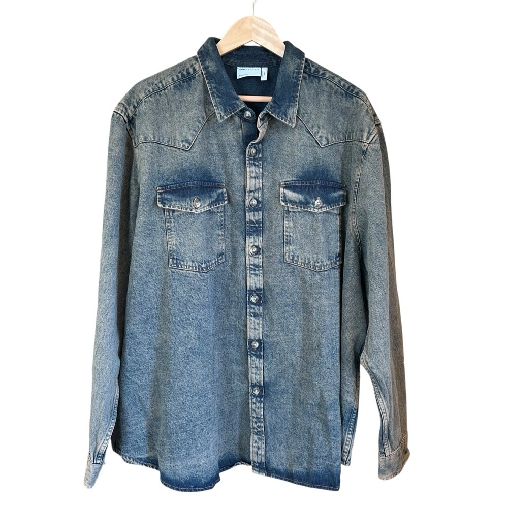 NWOT ASOS Men’s Western Acid Wash Blue Cotton Denim Shirt 4X